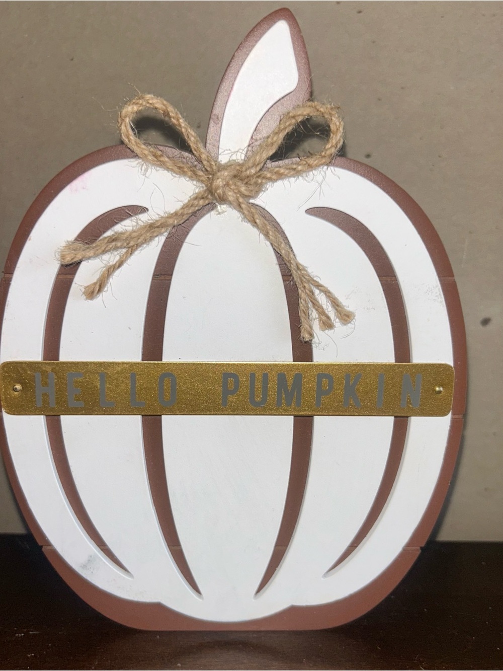 Hello Pumpkin Decorative Wooden Pumpkin Sign - White and Brown